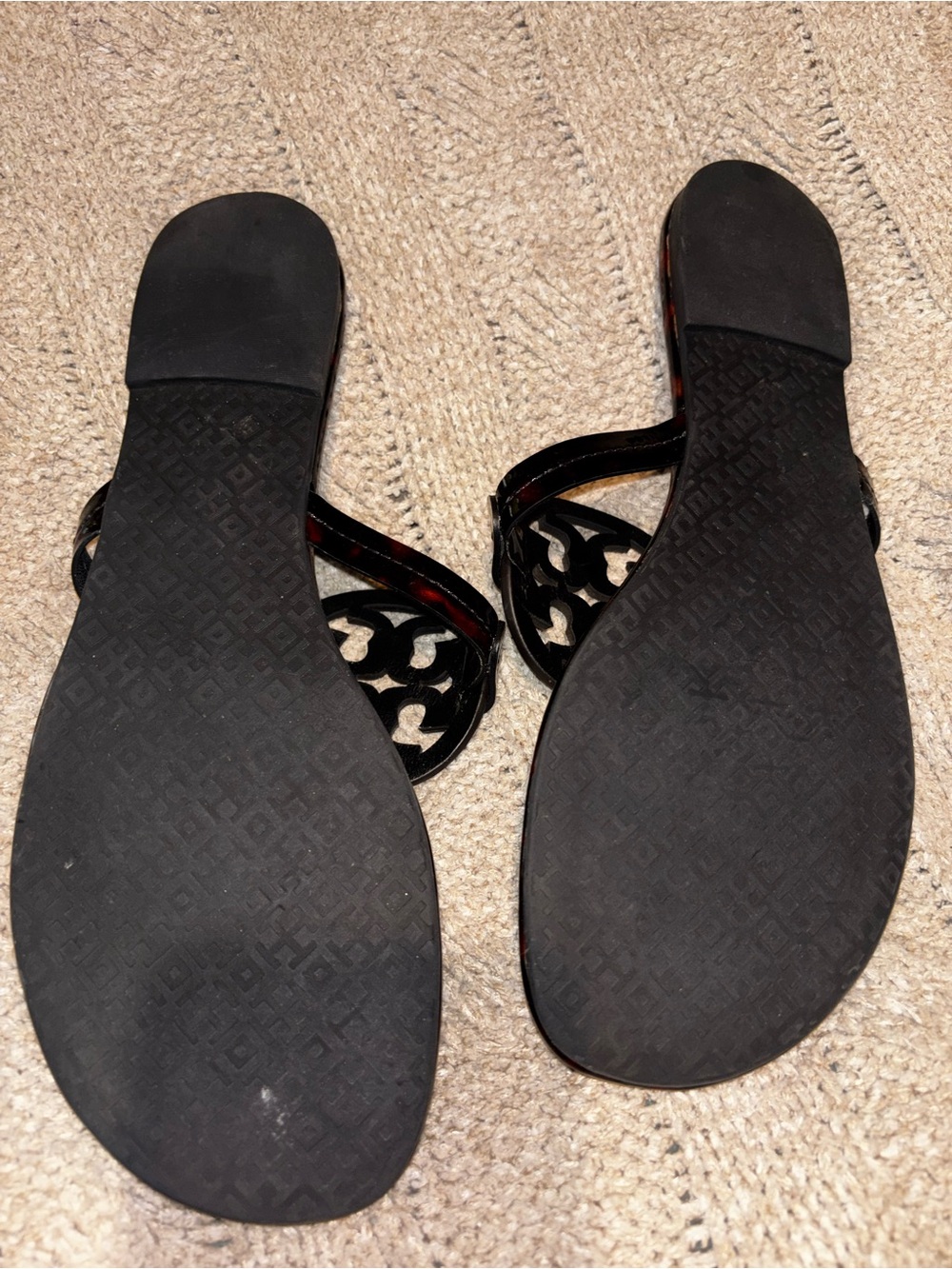 Tory Burch Tortoise Shell Patent Logo Thong Sandals Women’s Size 13 - Picture 4 of 7